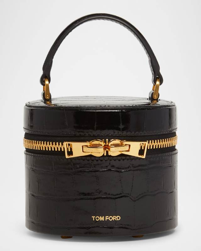 Audrey Mini Bucket Bag in Shiny Croc-Printed Leather